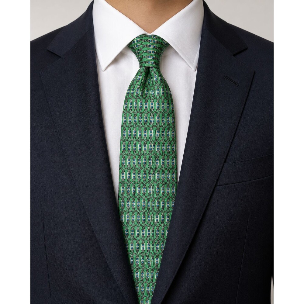 Hermès Paris Neiman Marcus Men’s Silk Tie Green Geometric Made in France